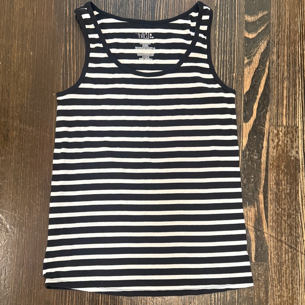 TRUE Black & White Striped Tank Top